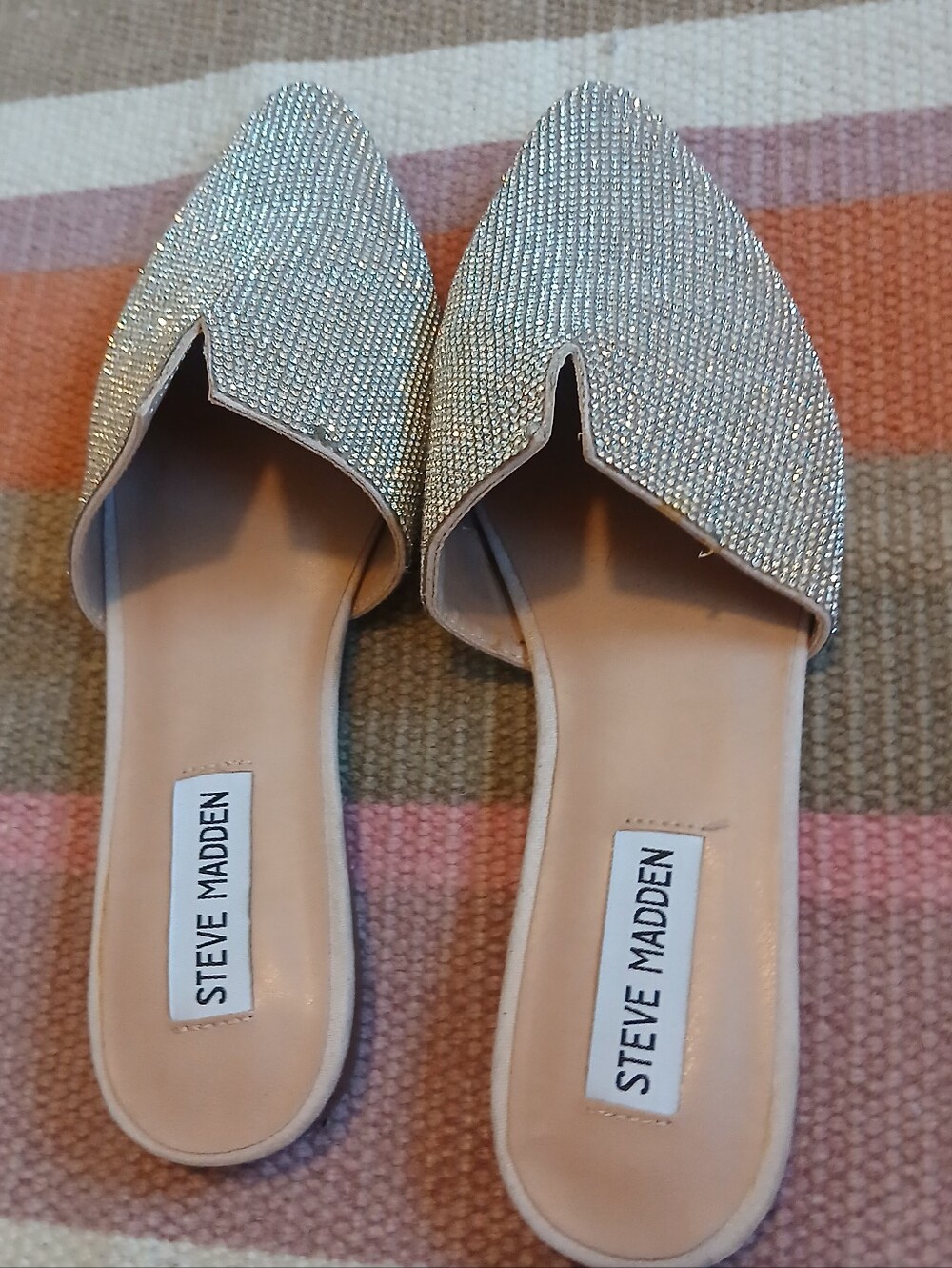 Steve Madden Silver Crystal Pointed Slip-On Mules